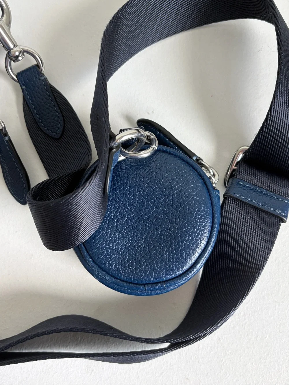 Coach Navy Fabric Interior with Tan Leather Creed Patch
